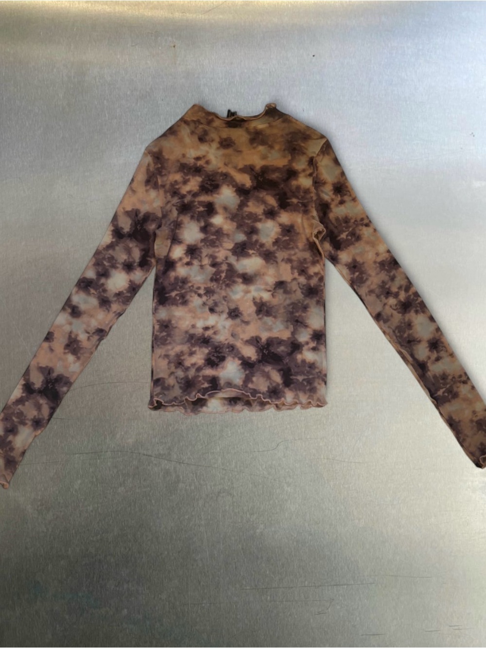 Forever 21 Brown and Cream Tie-Dye Mesh Long Sleeve Top